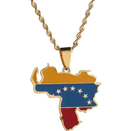 Stainless Steel Venezuela Map Flag Pendant Necklace Trendy Venezuelan Jewelry