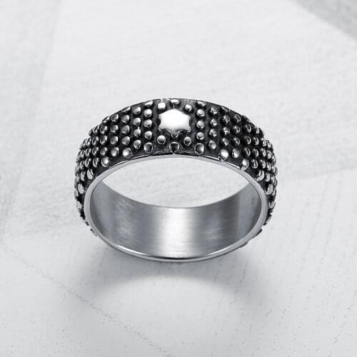 Wholesale Mens Stainless Steel Rings Vintage Round Shape Black Bumps With Star Band Rings For Girl