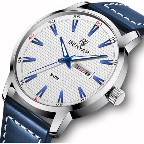 BENYAR New Men Watches Luxury Brand Automatic Week Date Military Fashion Male Quartz Leather Wristwatch Relojes Para Hombre