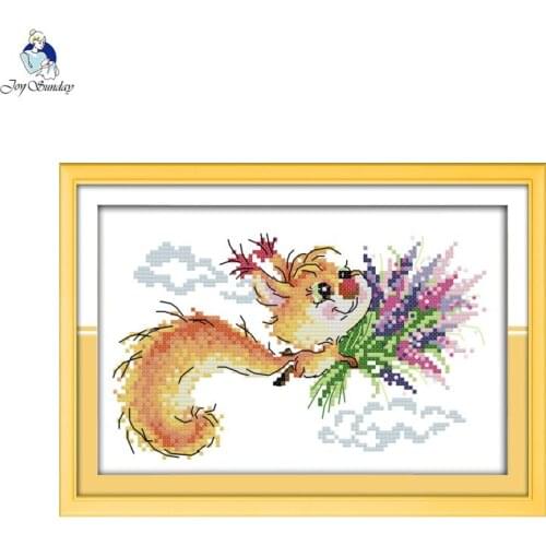 Joy Sunday Squirrel 2 Counted Cross Stitch DMC Cross Stitch DIY 11CT 14CT Cross-Stitch Kit Handmade Embroidery for Needlework