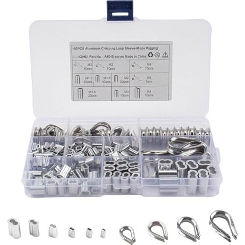 Pack of 195 Thimble 6-Size Crimping Loop Sleeve Assortment Kit Professional