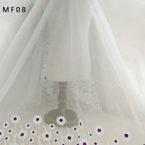 New Symmetrical lace Clothing skirt materials purple flower pattern milk silk embroidery fabric mesh hight quality MF08