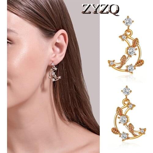 ZYZQ Japan and South Korea New Sweet Moon Earrings Simple Leaves Lolita Exquisite Moon Earrings