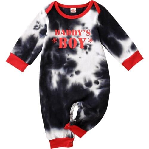 Toddler Boy Clothes One-piece Body Suits Tie-dye Daddy Boy Printing Long Sleeve Infant Jumpsuit Newborn Pajama Outfit Clothing