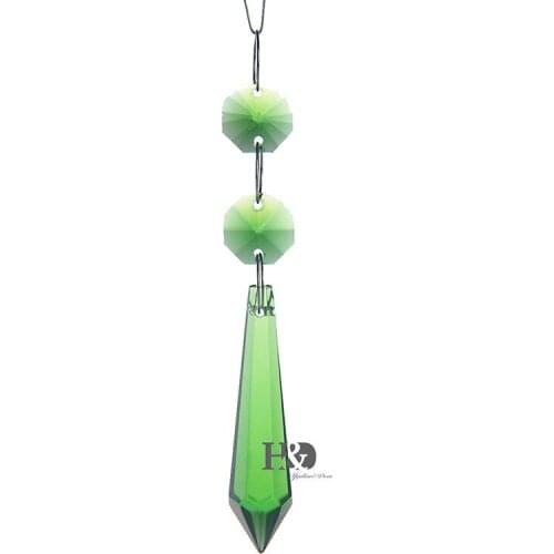 Green Color Pendant Sun Catcher Crystal Prisms 10pcs/lot Pointed Beads Chandelier Parts Home Decoration