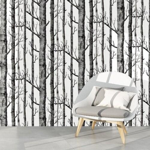 Birch Tree Peel and Stick Wallpaper Self Adhesive Black and White Wood Wall Stickers for Study Background Wall Home Decortion