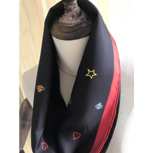 2020 new arrival fashion brand classic black 100% silk scarf 90*90 cm square shawl twill wrap for women lady free shipping
