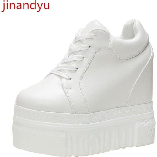 Hidden Heel 12cm Pu Leather Casual Women Shoes Platform Sneakers Wedges Shoes for Women Fashion Black White Shoes Woman Pumps