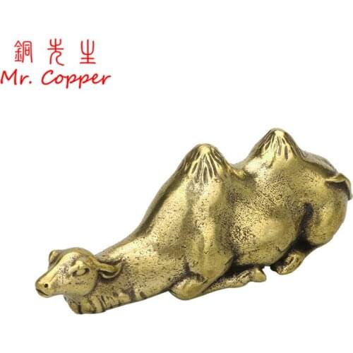Vintage Brass Heavy Camel Figurine Miniature Penholder Office Desktop Ornament Solid Metal Copper Animal Tea Pet Home Decoration