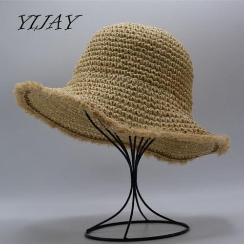 Women summer large brim foldable sun hats handmade crochet straw beach hat sun protection hat female