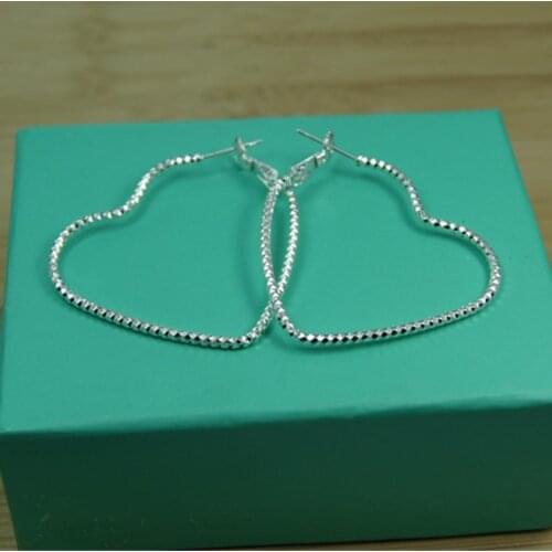 New Arrival 925 Silver 52MM Big Heart Hoop Earrings For Women Wedding Jewelry Gift