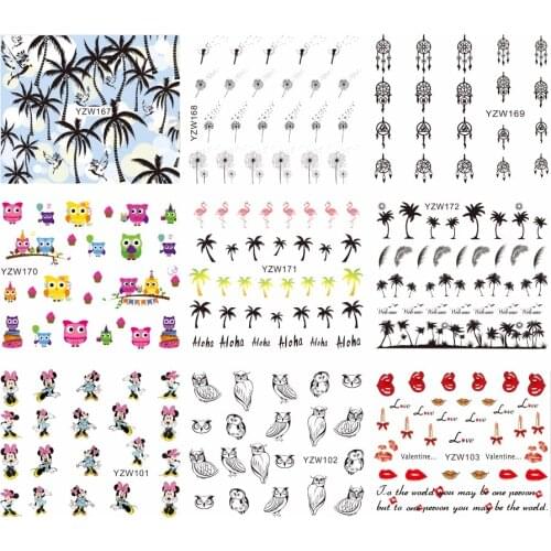 YZWLE 1 Sheep Optional Owl Cartoon Design Nail Art Stickers Black Lace Design Wraps Decoration Decal DIY Tips
