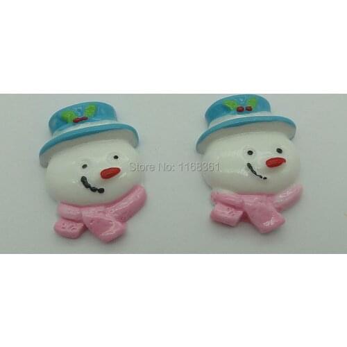 1pcs/lot resin flat back pink scarf snowman head 30mm Cabochons Scrapbooking Hair Bow Center DIY Christmas decration C101-5