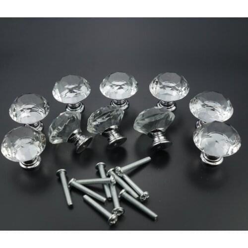 10 pcs 20-40mm Diamond Shape Design Crystal Glass Knobs Cupboard Drawer Pull Kitchen Cabinet Door Wardrobe Handles Hardware