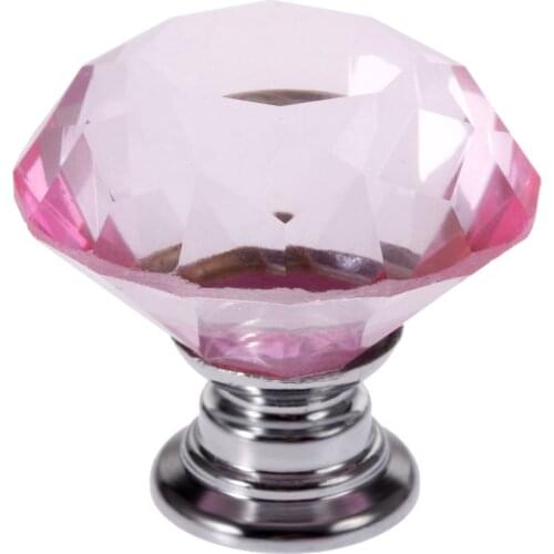 1x Pink Diamond Shape Design Crystal Glass Knobs Wardrobe Cabinet Pull Kitchen Cupboard Drawer Door Handles