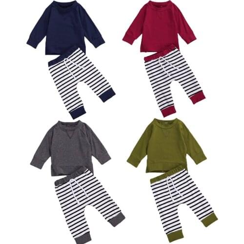 2Pcs Toddler’s Outfit Round-Neck Long-Sleeves Pullover T-Shirt + Zebra-Stripe Pants Suits for Newborn Boy 0-2 Years