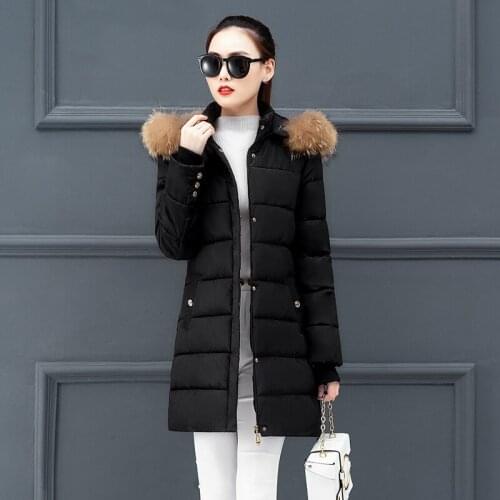 2020 Winter Women Long Jacket Slim Thicken Plus Size Hooded Fur Collar Office Ladies Solid Mujer Parkas Coat Inverno Feminino