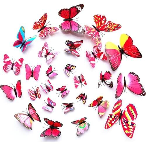 12pcs/set 3D Three-dimensional DIY Wall Stickers Home Decoration PVC Magnet Butterfly Weddin Curtain Display Stickers HG0105