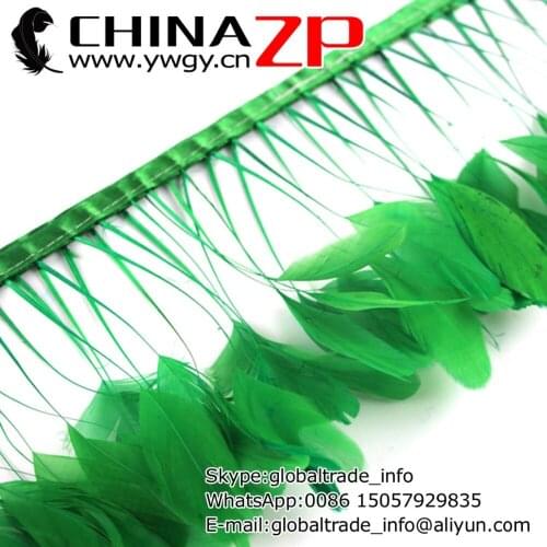 4-6 Inch CHINAZP Factory Cheap Wholesale 10yards/lot Good Quality Dyed Green Stripped Coque Rooster Tail Feathers Trim
