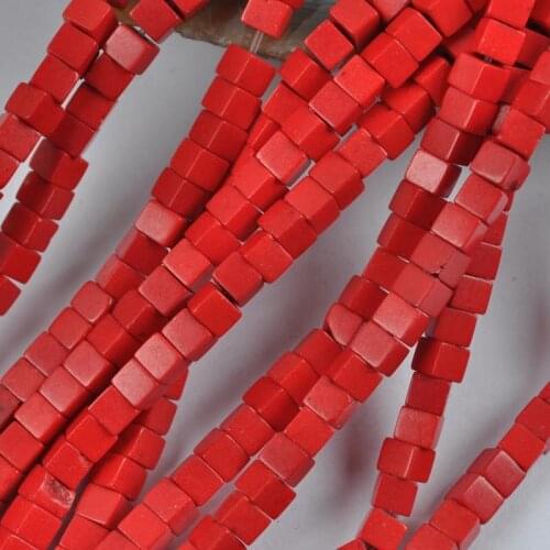 4MM Red Howlite Cube Loose Beads Strand Jewelry For Woman Gift Making C198