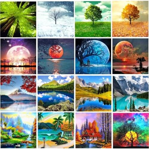 5D DIY Diamond Painting Full Circle Landscape Tree / Reflection Embroidery Painting Cross Stitch Mosaic Decorative Sticker
