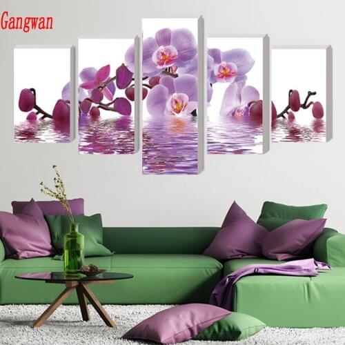 Full square Circular Diamond 5D DIY Diamond Painting butterfly orchid flower Embroidery beads Cross Stitch Home Decor 5pcs set