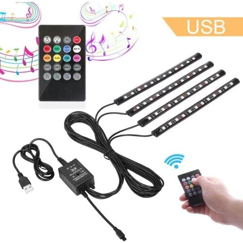 Car LED Strip Light 48leds USB Powered Atmosphere Lights/Underdash Lighting Strip Kit Remote Included