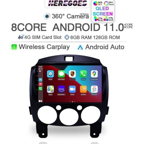 360 Camera Carplay Android 10.0 Car radio For MAZDA 2 Mazda2 2007-2014 6G+128Gb Multimedia Video Player 4G LTE Stereo Audio 2din