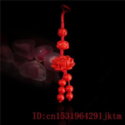 Cinnabar Lotus Key chain Organic Carved Chinese Fashion Gifts Jewellery Charm Bag Buckle Pendant Red Amulet Natural