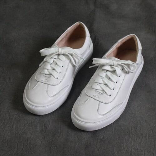 Careaymade-Pure handmade leather womens shoes school style literature art small white shoes womens comfortable flat sole shoes