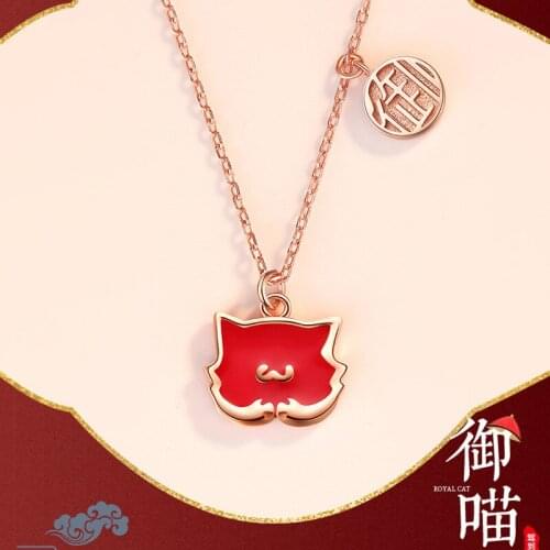 Palace guochaomeng cat Necklace S925 silver thermochromic enamel Cat Pendant ins design creative clavicle chain