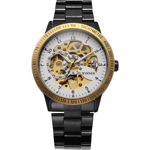 New Winner Watch Military Skeleton Wristwatch Retro Classic Golden Case Small Dial Design Steel Men Mechanical Automatic Watches