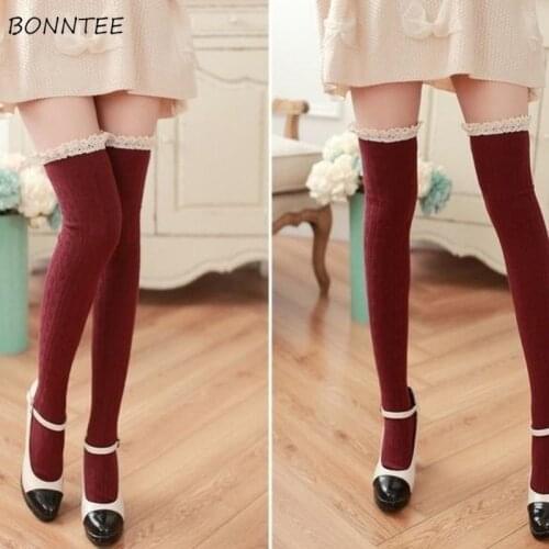 Stockings Women Stylish Lace Patchwork Korean Version Lovely Sweet All-match Fashion Leisure Autumn Student Comfortable Chic New