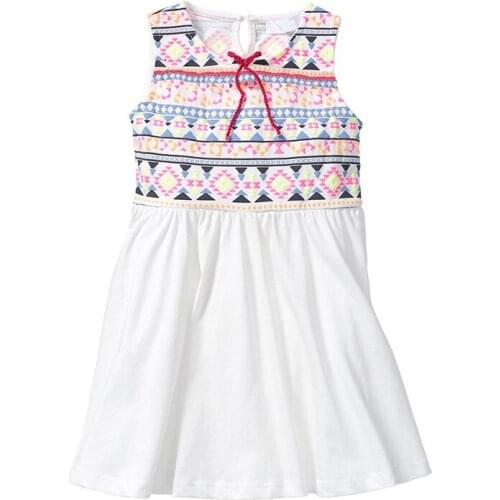 Little Maven New Summer Kids Lovely Sleeveless Colorful Ethnic Printed Drawstring O-neck Knitted Cotton Girls Fashion Dresses