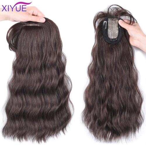 XIYUE Long Curly Hair 3D Bangs Fake Hair Invisible Bangs Top Of Head Replacement Hair Clip On Bangs Covering Gray Hair Extension