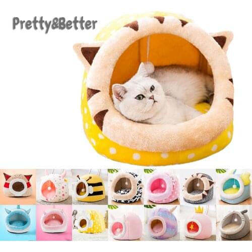 Pretty&Better Cat House Semi-Closed Pet Bed Washable Pet Supplies Kitten Bed Dog House Cat Kennel Warm Puppy House Cat Tent