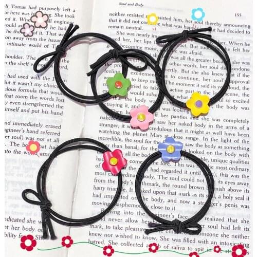HigoodXuan elegant wind yellow small flower INS tied knot elastic model of double root hair rope tire high elastic hair bands