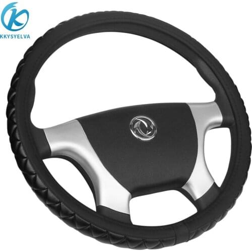 KKYSYELVA Leather Steering Wheel Covers for Car Bus Truck 36 38 40 42 45 47 50cm Diameter Auto Steering-wheel cover