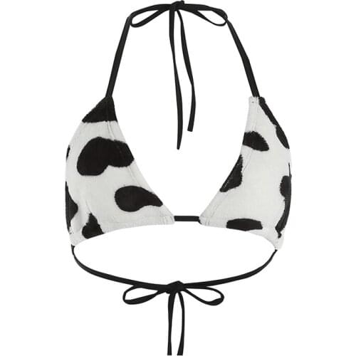 Summer Fashion Sexy Lace Up Halter Tank Top Swimsuit Tops Camisole Bikini Separates Tank Top Womens Cow Pattern Crop Tops