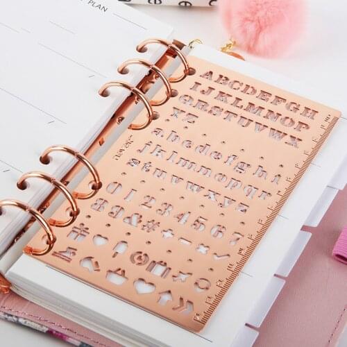 Rose Gold Stencils Ruler Notebook Diary Metal Ruler Scrapbooking drawing Kawaii Stationery Store office & school supplies