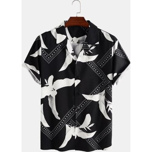 Mens Lapel Hawaiian Floral Print Shirt Summer Fashion Casual Loose High Quality Quick-drying Short Sleeve Shirt Mens Top 2021