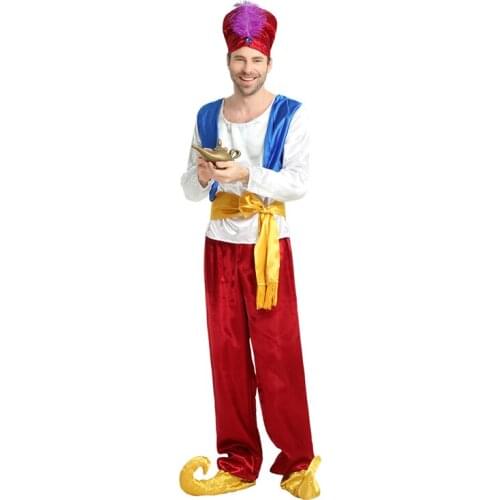 Mens Hinduism Indian costumes adult party jasmine aladdin costume Lamp genie Adam prince Fantasia Boy Arab Clothing cosplay