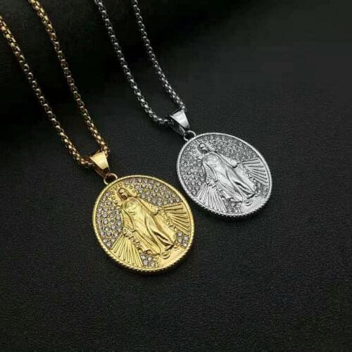 Stainless steel mens pendant Hip Hop Religious Jewelry Christian Virgin Mary Pendant