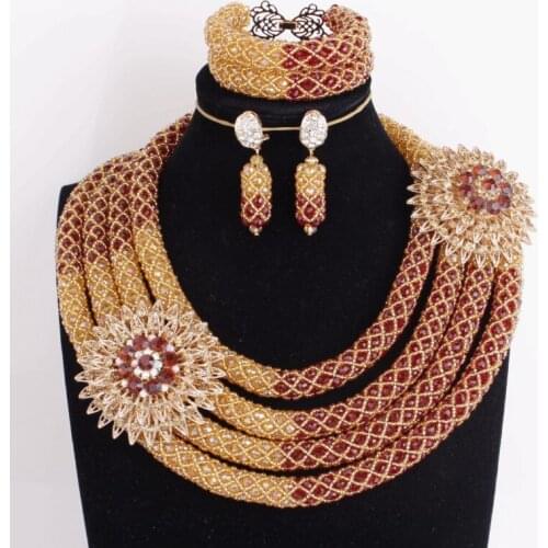 Dudo Indian jewelry Set Gold and Wine 48 CM Crystal Beaded Fine Jewelry Set For Women Wedding 4 Rows Free Shipping With 2 Pins