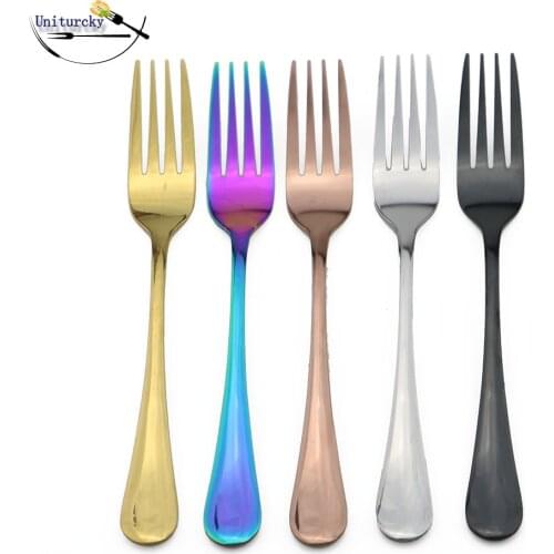 Stainless Steel Dinner Fork Set Fruit Forks Korea Colourful Dessert Fork With Long Handle Gold Blue Fork Set for Hotel Party