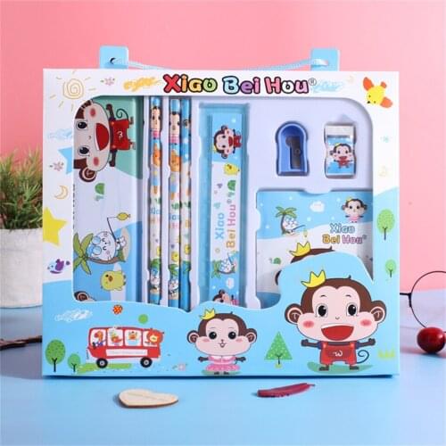Kartoon Animal Stationery Sets Portable School Christmas Gifts 8-In-1 Mini Pocket Memo Notepad Pencils Case Sharpener Eraser Etc