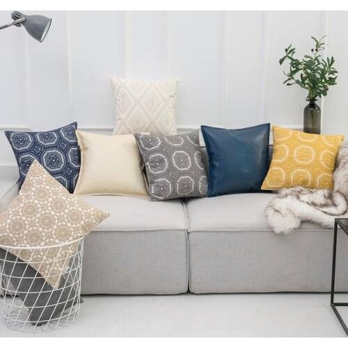 Embroidered Cushion Cover Lace Floral Circle Grey Yellow Khaki Ivory Blue Canvas Cotton Square Pillow Cover 45x45cm