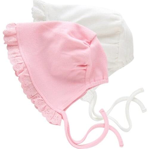 New Spring Autumn Cute Lace Newborn Baby Hat Cotton Sweet Princess Hat Newborn Girls Beanie Lace Up Tire Hat Baby Girls Clothing