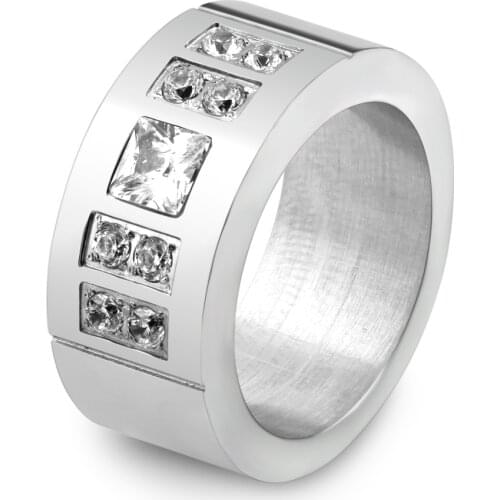 9mm Wide 316L Stainl.steel CZ Zircon Channel Setting wedding ring for women