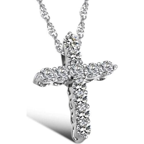 Glamorous Anti-Allergic Fashion Silver Plated Cross Pendant Necklace Paved with Cubic Zirconia For Women Birthday Gifts